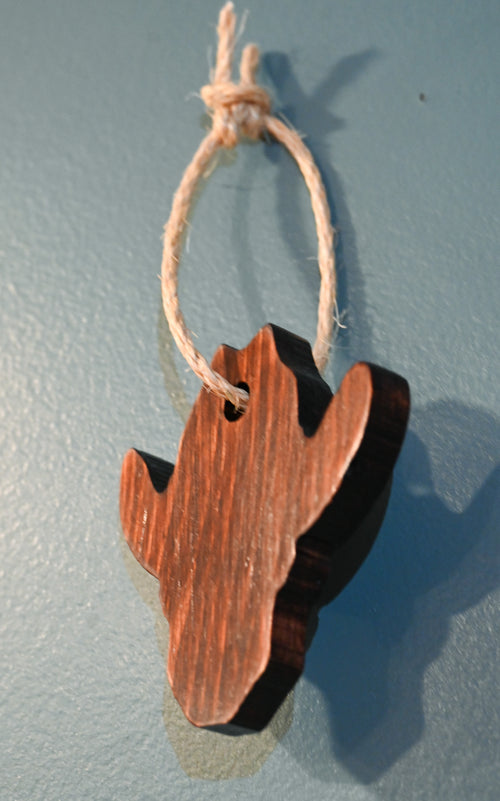 Pine Wood Skull with Cowboy Hat and Rope